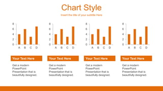 Chart Style
Insert the title of your subtitle Here
0
2
4
6
8
A B C D
Your Text Here
Get a modern
PowerPoint
Presentation that is
beautifully designed.
Your Text Here
Get a modern
PowerPoint
Presentation that is
beautifully designed.
Your Text Here
Get a modern
PowerPoint
Presentation that is
beautifully designed.
Your Text Here
Get a modern
PowerPoint
Presentation that is
beautifully designed.
0
2
4
6
8
A B C D
0
2
4
6
8
A B C D
0
2
4
6
8
A B C D
 