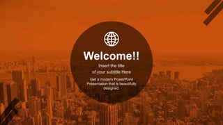 Welcome!!
Insert the title
of your subtitle Here
Get a modern PowerPoint
Presentation that is beautifully
designed.
 