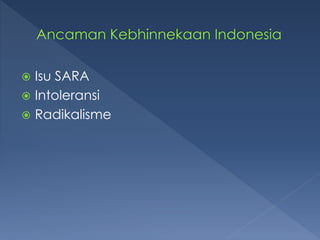  Isu SARA
 Intoleransi
 Radikalisme
 