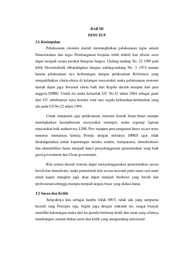 Kebijakan dan perkembangan otonomi daerah di indonesia