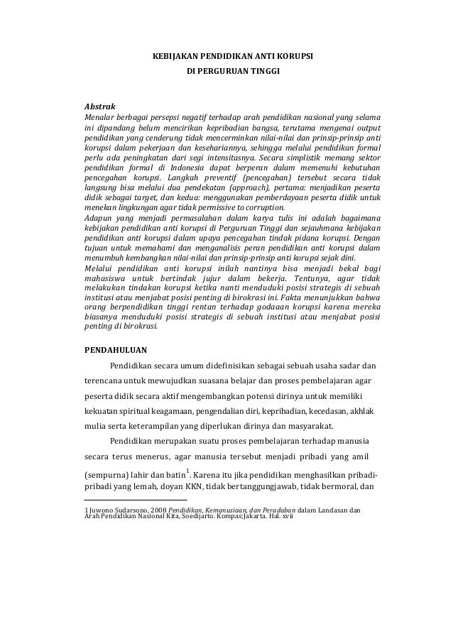 Kebijakan Pendidikan Anti Korupsi