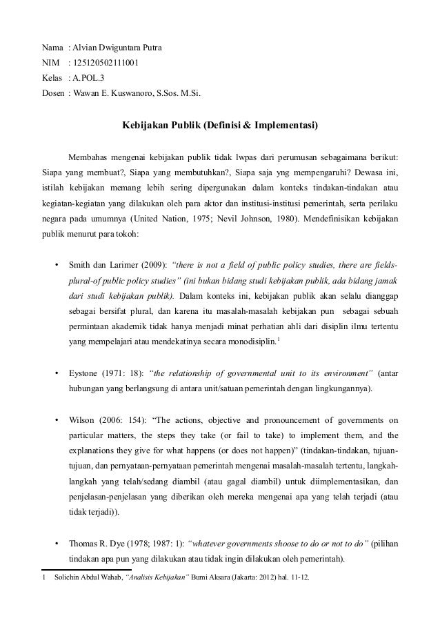 Kebijakan Publik Definisi Implementasi