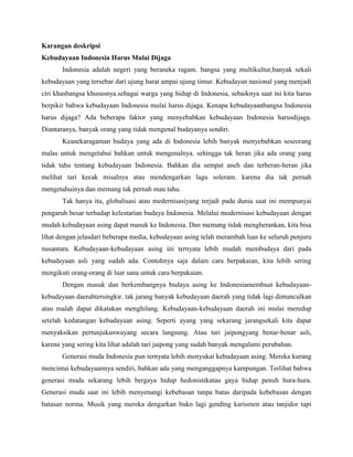 Kebudayaan Indonesia Harus Mulai Dijaga