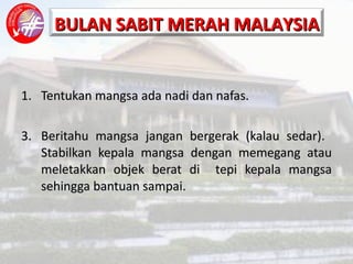 Tentukan mangsa ada nadi dan nafas. Beritahu mangsa jangan bergerak (kalau sedar).  Stabilkan kepala mangsa dengan memegang atau meletakkan objek berat di  tepi kepala mangsa sehingga bantuan sampai. 