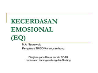 KECERDASAN EMOSIONAL (EQ) N.A. Suprawoto Pengawas TK/SD Karangsambung Disajikan pada Bintek Kepala SD/MI Kecamatan Karangsambung dan Sadang 