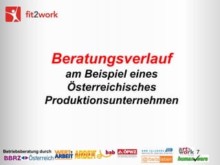 Beratungsverlauf
am Beispiel eines
Österreichisches
Produktionsunternehmen

Betriebsberatung durch

7

 