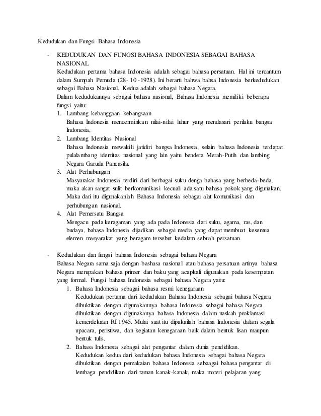 Kedudukan Dan Fungsi Bahasa Indonesia