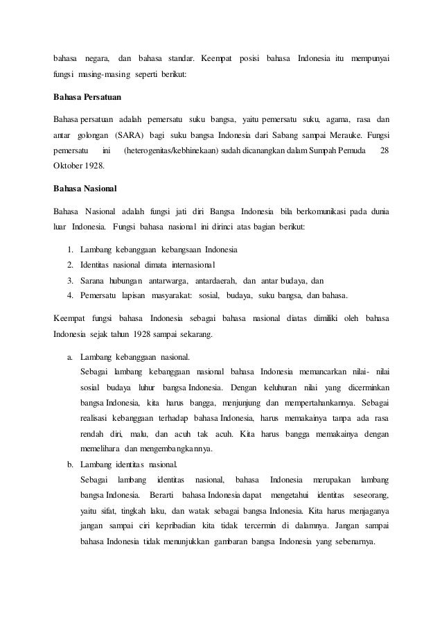 Kedudukan dan fungsi bahasa indonesia sebagai bahasa 
