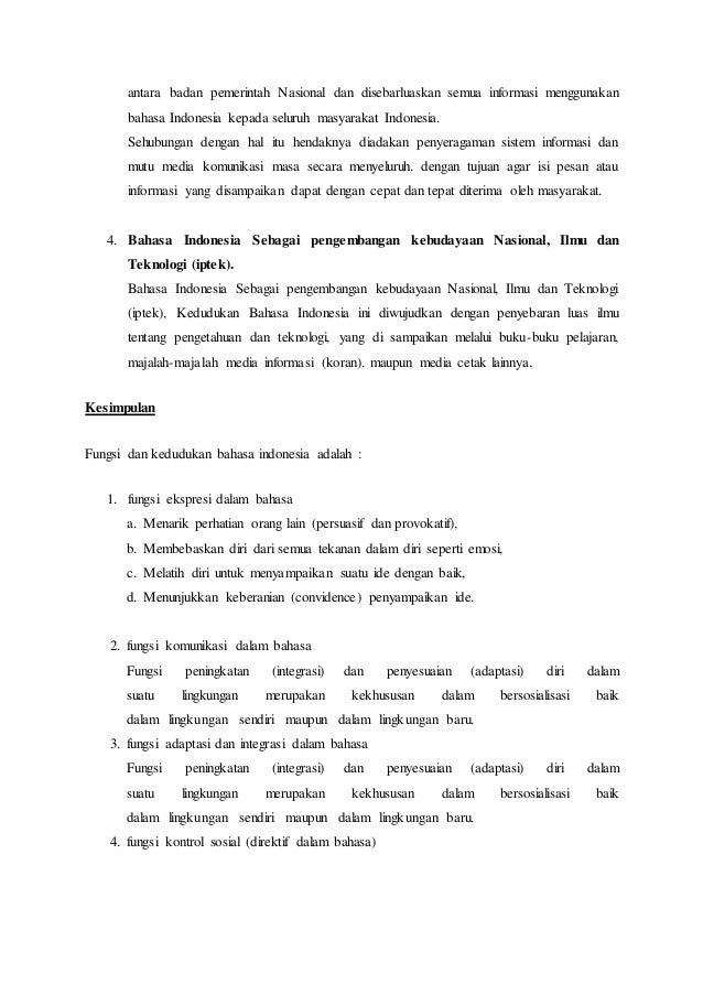 Kedudukan Dan Fungsi Bahasa Indonesia Sebagai Bahasa Nasional Dan Bah