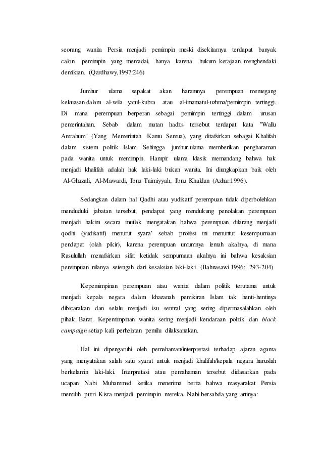 Makalah Tentang Kepemimpinan Wanita Dalam Pandangan Islam