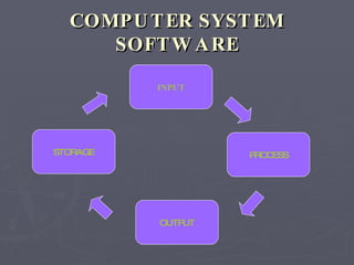 COMPUTER SYSTEM SOFTWARE INPUT STORAGE PROCESS OUTPUT 