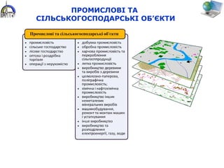 ПРОМИСЛОВІ ТА
СІЛЬСЬКОГОСПОДАРСЬКІ ОБ’ЄКТИ
 