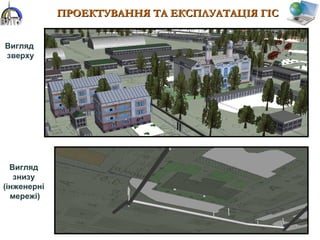 ПРОЕКТУВАННЯПРОЕКТУВАННЯ ТАТА ЕКСПЛУАТАЦІЯ ГІСЕКСПЛУАТАЦІЯ ГІС
Вигляд
зверху
Вигляд
знизу
(інженерні
мережі)
 