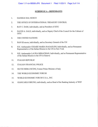SCHEDULE A - DEFENDANTS
1. DANIELE DAL BOSCO
2. THE OFFICE OF INTERNATIONAL TREASURY CONTROL
3. RAY C. DAM, individually, ...