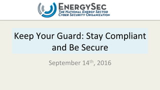 Keep	Your	Guard:	Stay	Compliant	
and	Be	Secure	
September	14th,	2016	
 