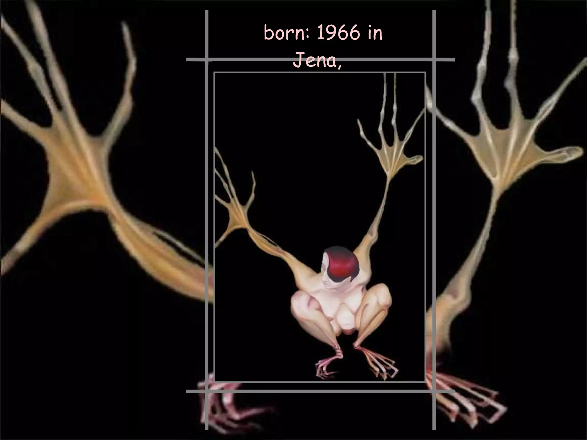 Surrealism is a movement stating that the liberation of our mind, and subsequently the liberation of the individual self and society, can be achieved by exercising the imaginative faculties of the "unconscious mind" to the attainment of a dream-like state different from, or ultimately ‘truer’ than, everyday reality. born: 1966 in Jena,