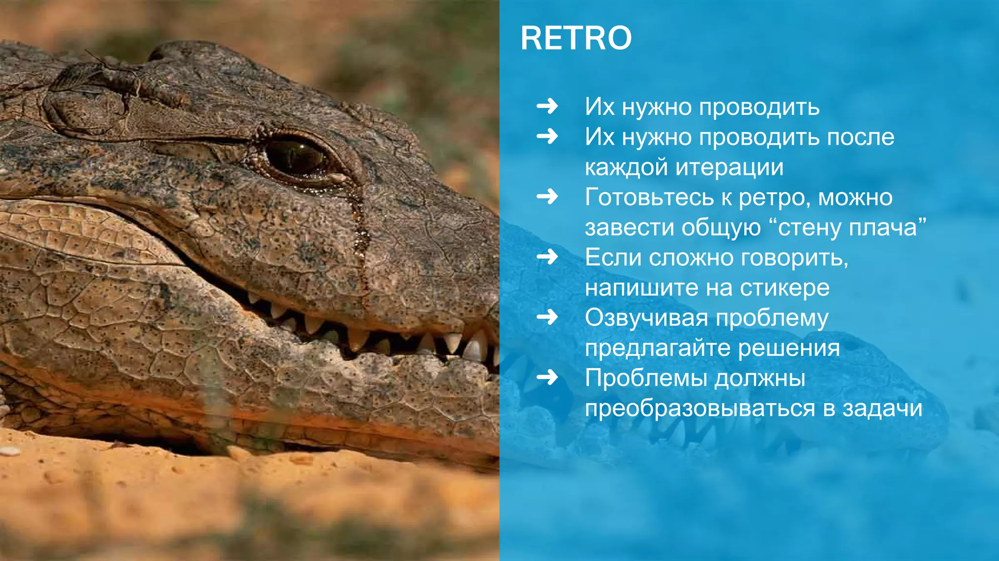 RETRO
➜ Их нужно проводить
➜ Их нужно проводить после
каждой итерации
➜ Готовьтесь к ретро, можно
завести общую “стену плача”
➜ Если сложно говорить,
напишите на стикере
➜ Озвучивая проблему
предлагайте решения
➜ Проблемы должны
преобразовываться в задачи
 