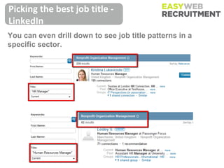 Picking the best job title -
LinkedIn
You can even drill down to see job title patterns in a
specific sector.
 
