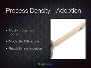 Process Density - Adoption
Mostly production
concern
Much talk, little action
Revolution not evolution
 