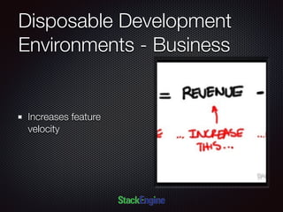Disposable Development
Environments - Business
Increases feature
velocity
 