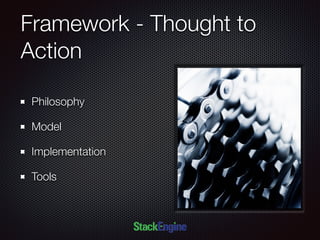 Framework - Thought to
Action
Philosophy
Model
Implementation
Tools
 
