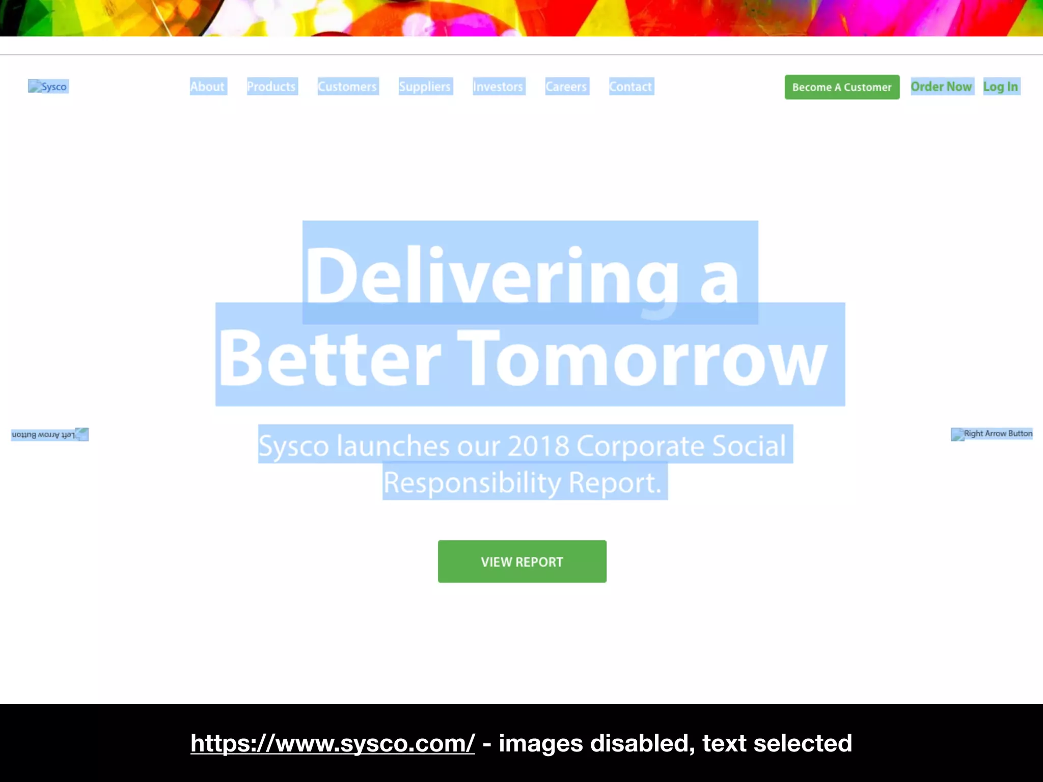 https://www.sysco.com/ - images disabled, text selected
 