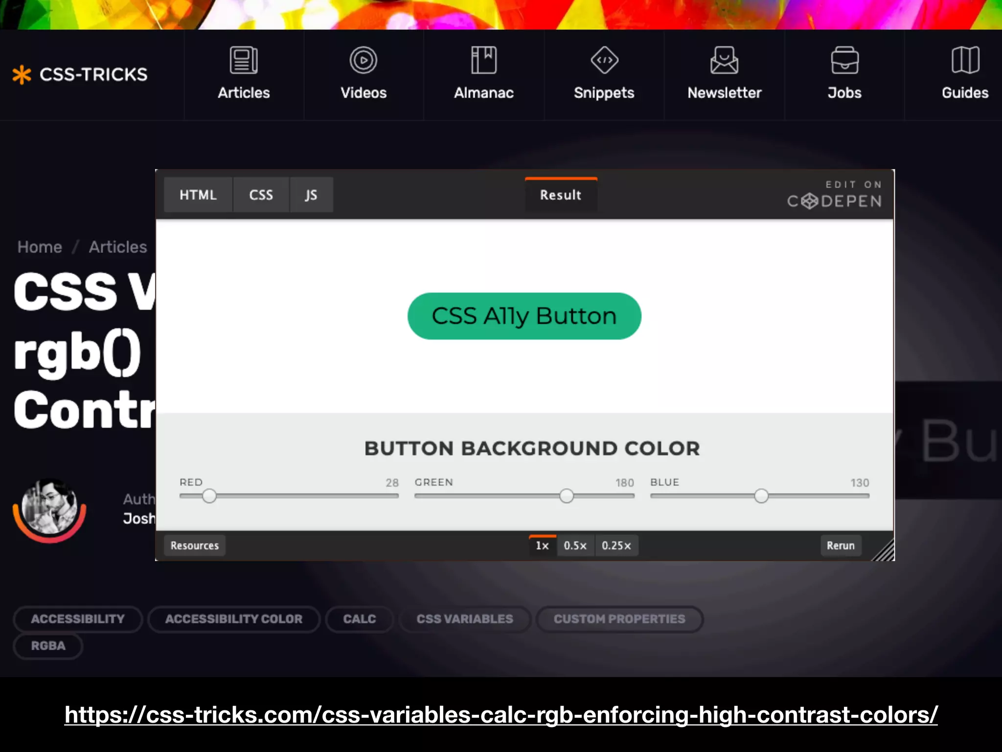 https://css-tricks.com/css-variables-calc-rgb-enforcing-high-contrast-colors/
 