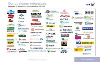 Our customer references
Examples of some of our customers from 2011/12




                         © British Telecommunications plc   Our customers   4
 