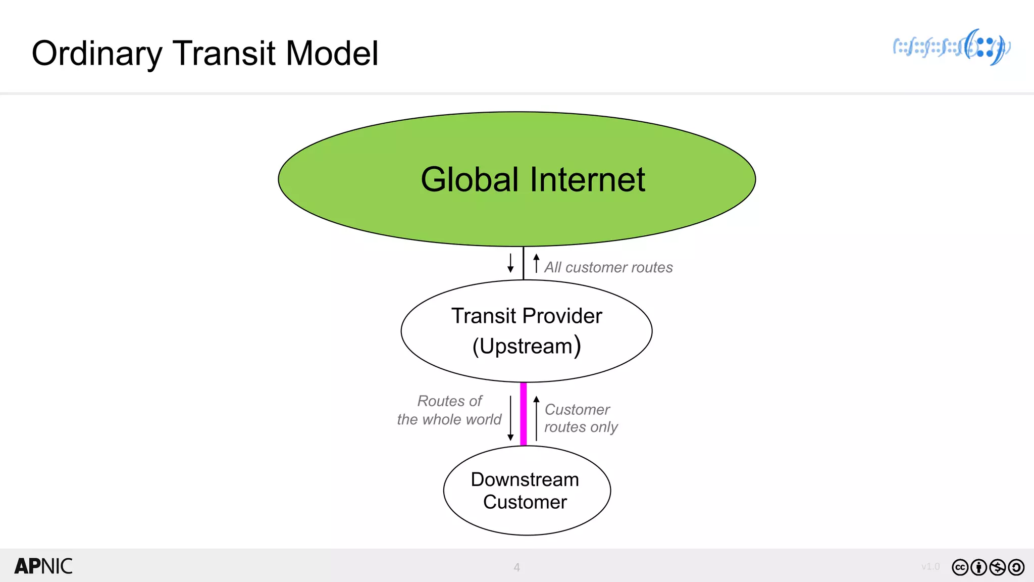 4 v1.04
Transit Provider
(Upstream)
Global Internet
Downstream
Customer
Customer
routes only
Routes of
the whole world
All customer routes
Ordinary Transit Model
 