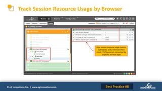 © eG Innovations, Inc. | www.eginnovations.com
Track Session Resource Usage by Browser
Slice session resource usage metrics
by browser, and understand how
much CPU/memory is consumed by
a specific browser type
Best Practice #8
 