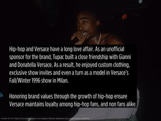 Hip-hop and Versace have a long love affair. As an unofficial
sponsor for the brand, Tupac built a close friendship with G...