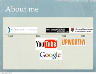 About me


               2003      2006   2011   2012




Friday, April 12, 2013
 