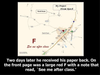 Two days later he received his paper back. On the front page was a large red F with a note that read, `See me after class.’   
