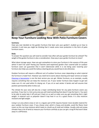 Keep Your Furniture Looking New With Patio Furniture Covers 
