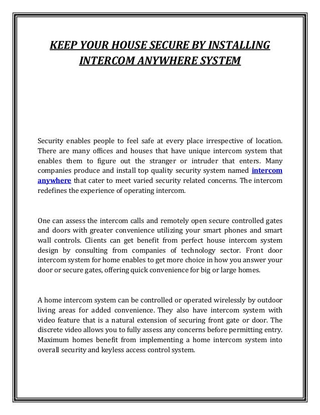 Keep Your House Secure By Installing Intercom Anywhere System