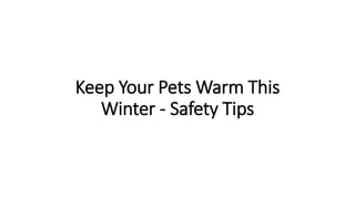 Keep Your Pets Warm This
Winter - Safety Tips
 