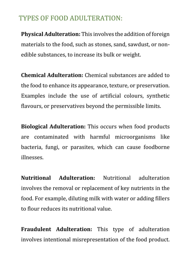 FOOD ADULTERATION AND ITS IMPACT ON HUMAN LIFE | DOCX | Healthy Cooking ...