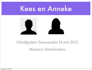 Kees en Anneke



                      Schrijfpaleis Transmedia 14 mei 2012
                             Maarten Almekinders




maandag 14 mei 2012
 