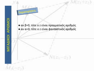 ΜΙΓΑΔΙΚΟΙΑΡΙΘΜΟΙ
 αν β=0, τότε ο z είναι πραγματικός αριθμός
 αν α=0, τότε ο z είναι φανταστικός αριθμός
 