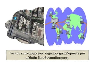 Για τον εντοπισμό ενός σημείου χρειαζόμαστε μια
μέθοδο διευθυνσιοδότησης.
 