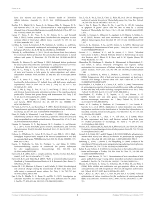 Prado et al. Milk keﬁr
lactic acid bacteria and yeasts in a hamster model of Clostridium
diﬃcile infection. Anaerobe 21, 28–33. doi: 10.1016/j.anaerobe.2013.03
.010
Botelho, P. S., Maciel, M. I., Bueno, L. A., Marques Mde, F., Marques, D. N.,
and Sarmento Silva, T. M. (2014). Characterization of a new exopolysaccharide
obtained from of fermented keﬁr grains in soymilk. Carbohydr. Polym. 107, 1–6.
doi: 10.1016/j.carbpol.2014.02.036
Carasi, P., Trejo, F. M., Pérez, P. F., De Antoni, G. L., and Serradell
Mde, L. (2012). Surface proteins from Lactobacillus keﬁr antagonize in vitro
cytotoxic eﬀect of Clostridium diﬃcile toxins. Anaerobe 18, 135–142. doi:
10.1016/j.anaerobe.2011.11.002
Cevikbas, A., Yemni, E., Ezzedenn, F. W., Yardimici, T., Cevikbas, U., and Stohs,
S. J. (1994). Antitumoural, antibacterial and antifungal activities of keﬁr and
keﬁr grain. Phytother. Res. 8, 78–82. doi: 10.1002/ptr.2650080205
Cheirsilp, B., and Radchabut, S. (2011). Use of whey lactose from dairy industry
for economical keﬁran production by Lactobacillus keﬁranofaciens in mixed
cultures with yeasts. N. Biotechnol. 28, 574–580. doi: 10.1016/j.nbt.2011.0
1.009
Cheirsilp, B., Shimizu, H., and Shioya, S. (2003). Enhanced keﬁran production
by mixed culture of Lactobacillus keﬁranofaciens and Saccharomyces cerevisiae.
J. Biotechnol. 100, 43–53. doi: 10.1016/S0168-1656(02)00228-6
Chen, H. C., Wang, S. Y., and Chen, M. J. (2008). Microbiological study
of lactic acid bacteria in keﬁr grains by culture-dependent and culture-
independent methods. Food Microbiol. 25, 492–501. doi: 10.1016/j.fm.2008.0
1.003
Chen, Y. P., Hsiao, P. J., Hong, W. S., Dai, T. Y., and Chen, M. J. (2012).
Lactobacillus keﬁranofaciens M1 isolated from milk keﬁr grains ameliorates
experimental colitis in vitro and in vivo. J. Dairy Sci. 95, 63–74. doi:
10.3168/jds.2011-4696
Chen, Z., Shi, J., Yang, X., Nan, B., Liu, Y., and Wang, Z. (2015). Chemical
and physical characteristics and antioxidant activities of the exopolysaccharide
produced by Tibetan keﬁr grains during milk fermentation. Int. Dairy J. 43,
15–21. doi: 10.1016/j.idairyj.2014.10.004
De Vuyst, L., and Degeest, B. (1999). Heteropolysaccharides from lactic
acid bacteria. FEMS Microbiol. Rev. 23, 153–177. doi: 10.1111/j.1574-
6976.1999.tb00395.x
De Vuyst, L., De Vin, F., and Kamerling, J. P. (2001). Recent developments in the
biosynthesis and applications of heteropolysaccharides from lactic acid bacteria.
Int. Dairy J. 11, 687–707. doi: 10.1016/S0958-6946(01)00114-5
Diniz, R., Garla, L., Schneedorf, J., and Carvalho, J. C. (2003). Study of anti-
inﬂammatory activity of Tibetan mushroom, a symbiotic culture of bacteria and
fungi encapsulated into a polysaccharide matrix. Pharmacol. Res. 47, 49–52. doi:
10.1016/S1043-6618(02)00240-2
Diosma, G., Romanin, D. E., Rey-Burusco, M. F., Londero, A., and Garrote,
G. L. (2014). Yeasts from keﬁr grains: isolation, identiﬁcation, and probiotic
characterization. World J. Microbiol. Biotechnol. 30, 43–53. doi: 10.1007/s11274-
013-1419-9
Dobson, A., O’Sullivan, O., Cotter, P. D., Ross, P., and Hill, C. (2011). High-
throughput sequence-based analysis of the bacterial composition of keﬁr and
an associated keﬁr grain. FEMS Microbiol. Lett. 320, 56–62. doi: 10.1111/j.1574-
6968.2011.02290.x
Duarte, J., Vinderola, G., Ritz, B., Perdigon, G., and Matar, C. (2006).
Immunomodulating capacity of commercial ﬁsh protein hydrolysate
for diet supplementation. Immunobiology 211, 341–350. doi:
10.1016/j.imbio.2005.12.002
Farnworth, E. R. (2005). Keﬁr – a complex probiotic. Food Sci. Technol. Bull. Funct.
Foods 2, 1–17. doi: 10.1616/1476-2137.13938
Farnworth, E. R., and Mainville, I. (2003). “Keﬁr: a fermented milk product,” in
Handbook of Fermented Functional Foods, ed. E. R. Farnworth (Boca Raton, FL:
CRC Press), 77–112.
Fontán, M. C. G., Martínez, S., Franco, I., and Carballo, J. (2006). Microbiological
and chemical changes during the manufacture of Keﬁr made from cows’
milk, using a commercial starter culture. Int. Dairy J. 16, 762–767. doi:
10.1016/j.idairyj.2005.07.004
Gao, J., Gu, F., Abdella, N. H., Ruan, H., and He, G. (2012). Investigation on
culturable microﬂora in Tibetan keﬁr grains from diﬀerent areas of China.
J. Food Sci. 77, 425–433. doi: 10.1111/j.1750-3841.2012.02805.x
Gao, J., Gu, F., He, J., Xiao, J., Chen, Q., Ruan, H., et al. (2013a). Metagenome
analysis of bacterial diversity in Tibetan keﬁr grains. Eur. Food Res. Technol.
236, 549–556. doi: 10.1007/s00217-013-1912-2
Gao, J., Gu, F., Ruan, H., Chen, Q., He, J., and He, G. (2013b). Induction
of apoptosis of gastric cancer cells SGC7901 in vitro by a cell-free
fraction of Tibetan keﬁr. Int. Dairy J. 30, 14–18. doi: 10.1016/j.idairyj.2012.1
1.011
Garofalo, C., Osimani, A., Milanoviˇc, V., Aquilanti, L., De Filippis, F., Stellato, G.,
et al. (2015). Bacteria and yeast microbiota in milk keﬁr grains from
diﬀerent Italian regions. Food Microbiol. 49, 123–133. doi: 10.1016/j.fm.2015.0
1.017
Garrote, G. L., Abraham, A. G., and De Antoni, G. L. (2001). Chemical and
microbiological characterisation of keﬁr grains. J. Dairy Res. 68, 639–652. doi:
10.1017/S0022029901005210
Garrote, G. L., Abraham, A. G., and De Antoni, G. L. (2010). “Microbial
Interactions in Keﬁr: a Natural Probiotic Drink,” in Biotechnology of Lactic
Acid Bacteria, eds F. Mozzi, R. R. Raya, and G. M. Vignolo (Ames, IO:
Wiley-Blackwell), 327–340.
Ghasemlou, M., Khodaiyan, F., Jahanbin, K., Mohammad, S., Gharibzahedi, T.,
and Taheri, S. (2012). Structural investigation and response surface
optimisation for improvement of keﬁran production yield from a low-cost
culture medium. Food Chem. 133, 383–389. doi: 10.1016/j.foodchem.2012.0
1.046
Grishina, A., Kulikova, I., Alieva, L., Dodson, A., Rowland, I., and Jing, J.
(2011). Antigenotoxic eﬀect of keﬁr and ayran supernatants on fecal water-
induced DNA damage in human colon cells. Nutr. Cancer 63, 73–79. doi:
10.1080/01635581.2010.516873
Guzel-Seydim, Z. B., Seydim, A. C., Greene, A. K., and Ta, T. (2006). Determination
of antimutagenic properties of acetone extracted fermented milks and changes
in their total fatty acid proﬁles including conjugated linoleic acids. Int. J. Dairy
Technol. 59, 209–215. doi: 10.1111/j.1471-0307.2006.00265.x
Guzel-Seydim, Z., Wyﬀels, J. T., Seydim, A. C., and Greene, A. K.
(2005). Turkish keﬁr and keﬁr grains: microbial enumeration and
electron microscopic observation. Int. J. Dairy Technol. 58, 25–29. doi:
10.1111/j.1471-0307.2005.00177.x
Hamet, M. F., Londero, A., Medrano, M., Vercammen, E., Van Hoorde, K.,
Garrote, G. L., et al. (2013). Application of culture-dependent and culture-
independent methods for the identiﬁcation of Lactobacillus keﬁranofaciens in
microbial consortia present in keﬁr grains. Food Microbiol. 36, 327–334. doi:
10.1016/j.fm.2013.06.022
Hong, W. S., Chen, H. C., Chen, Y. P., and Chen, M. J. (2009). Eﬀects
of keﬁr supernatant and lactic acid bacteria isolated from keﬁr grain
on cytokine production by macrophage. Int. Dairy J. 19, 244–251. doi:
10.1016/j.idairyj.2008.10.010
Huseini, H. F., Rahimzadeh, G., Fazeli, M. R., Mehrazma, M., and Salehi, M. (2012).
Evaluation of wound healing activities of keﬁr products. Burns 38, 719–723. doi:
10.1016/j.burns.2011.12.005
Ismaiel, A. A., Ghaly, M. F., and El-Naggar, A. K. (2011). Milk keﬁr: ultrastructure,
antimicrobial activity and eﬃcacy on aﬂatoxin b1 production by Aspergillus
ﬂavus. Curr. Microbiol. 62, 1602–1609. doi: 10.1007/s00284-011-9901-9
Jianzhong, Z., Xiaoli, L., Hanhu, J., and Mingsheng, D. (2009). Analysis of the
microﬂora in Tibetan keﬁr grains using denaturing gradient gel electrophoresis.
Food Microbiol. 26, 770–775. doi: 10.1016/j.fm.2009.04.009
Kabak, B., and Dobson, A. D. (2011). An introduction to the traditional fermented
foods and beverages of Turkey. Crit. Rev. Food Sci. Nutr. 51, 248–260. doi:
10.1080/10408390903569640
Kesmen, Z., and Kacmaz, N. (2011). Determination of lactic microﬂora of keﬁr
grains and keﬁr beverage by using culture-dependent and culture-independent
methods. J. Food Sci. 76, 276–283. doi: 10.1111/j.1750-3841.2011.02191.x
Khoury, N., El-Hayek, S., Tarras, O., El-Sabban, M., El-Sibai, M., and Rizk, S.
(2014). Keﬁr exhibits anti-proliferative and pro-apoptotic eﬀects on colon
adenocarcinoma cells with no signiﬁcant eﬀects on cell migration and invasion.
Int. J. Oncol. 45, 2117–2127. doi: 10.3892/ijo.2014.2635
Kim, Y., Kim, J. U., Oh, S., Kim, Y. J., Kim, M., and Kim, S. H. (2008). Technical
optimization of culture conditions for the production of exopolysaccharide
(EPS) by Lactobacillus rhamnosus ATCC 9595. Food Sci. Biotechnol. 17, 587–
593.
Frontiers in Microbiology | www.frontiersin.org 8 October 2015 | Volume 6 | Article 1177
 