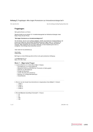 Anhang C: Fragebogen »Wie tragen Promotoren zur Innovationsstrategie bei?Wie tragen Promotoren zur Innovationsstrategie bei?«
LXXIV
 