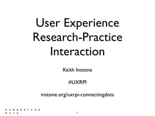 User Experience
Research-Practice
Interaction
Keith Instone
#UXRPI
instone.org/uxrpi-connectingdots
1
 