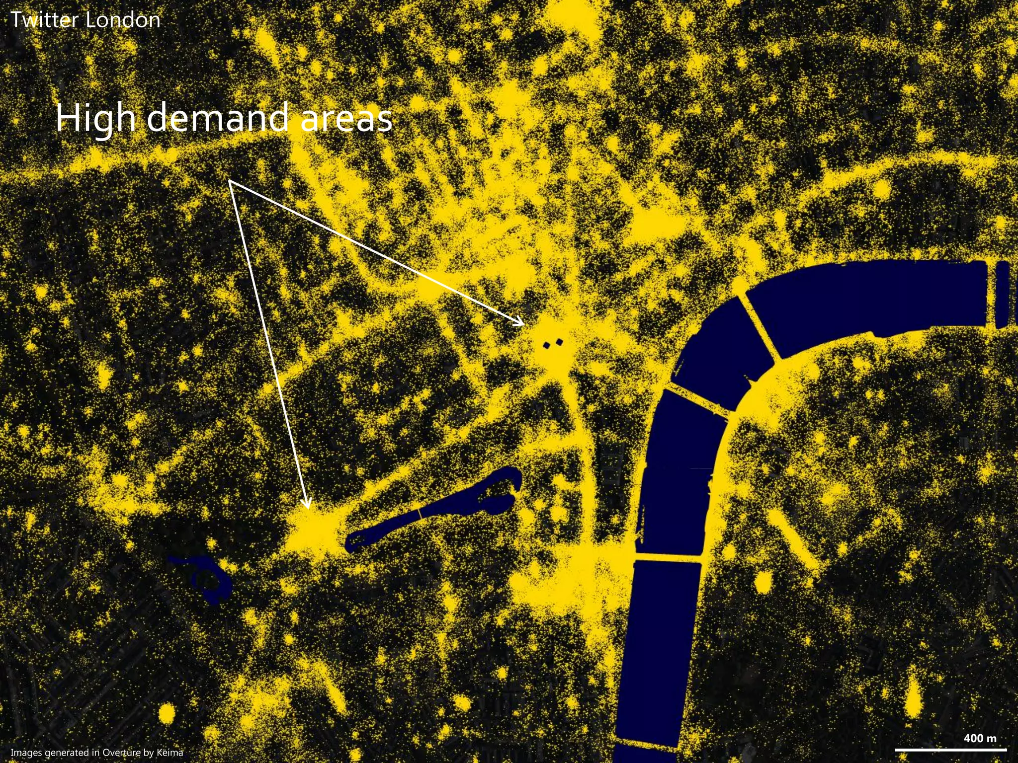 400 m
High demand areas
Twitter London
Images generated in Overture by Keima
 