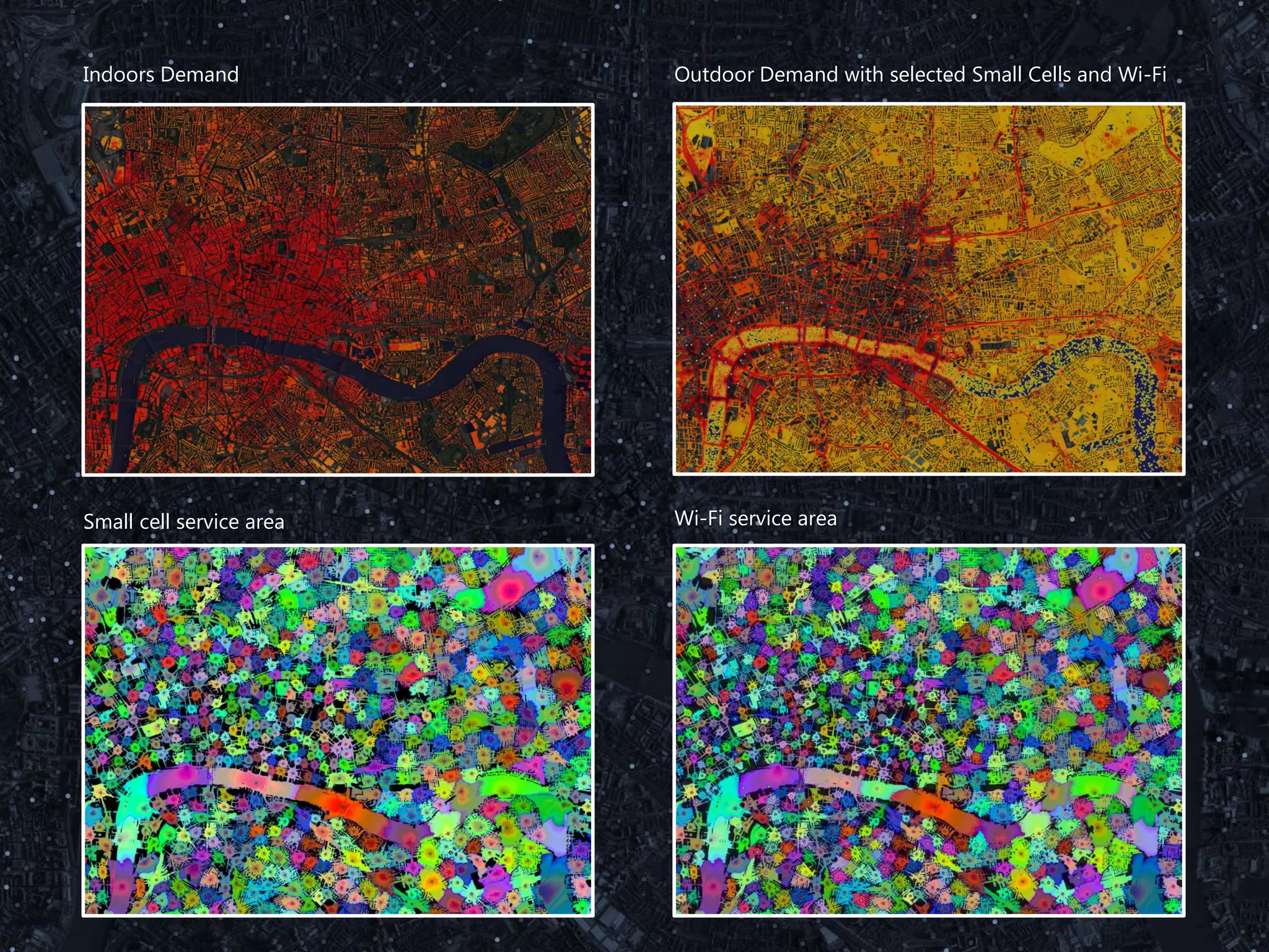 Indoors Demand Outdoor Demand with selected Small Cells and Wi-Fi
Small cell service area Wi-Fi service area
 