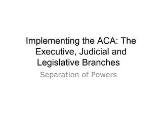 Implementing the ACA: the Executive, Judicial and Legislative Branches ...