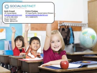 Keith Crowell
VP, Social Media
keith@socialinstinct.com
+1 (415) 290-3453
Skype: keycrow1
Twitter: @keycrow
Prithivi Pradeep
VP, Asia-Pacific, Social Instinct Division
ppradeep@appenbutlerhill.com
+61 2 9468 6370
 