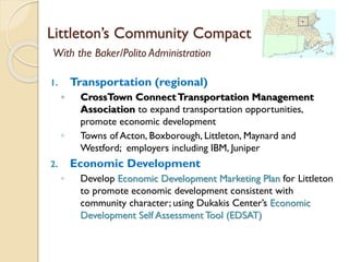 Transportation
 Work with the five CrossTown Connect towns and two
regional transit authorities (MART, LRTA)
 Support CT...