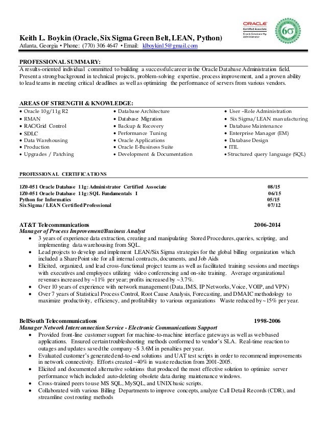 lean six sigma resume