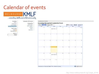 Calendar of events http://www.melbournekmlf.org/?page_id=84 